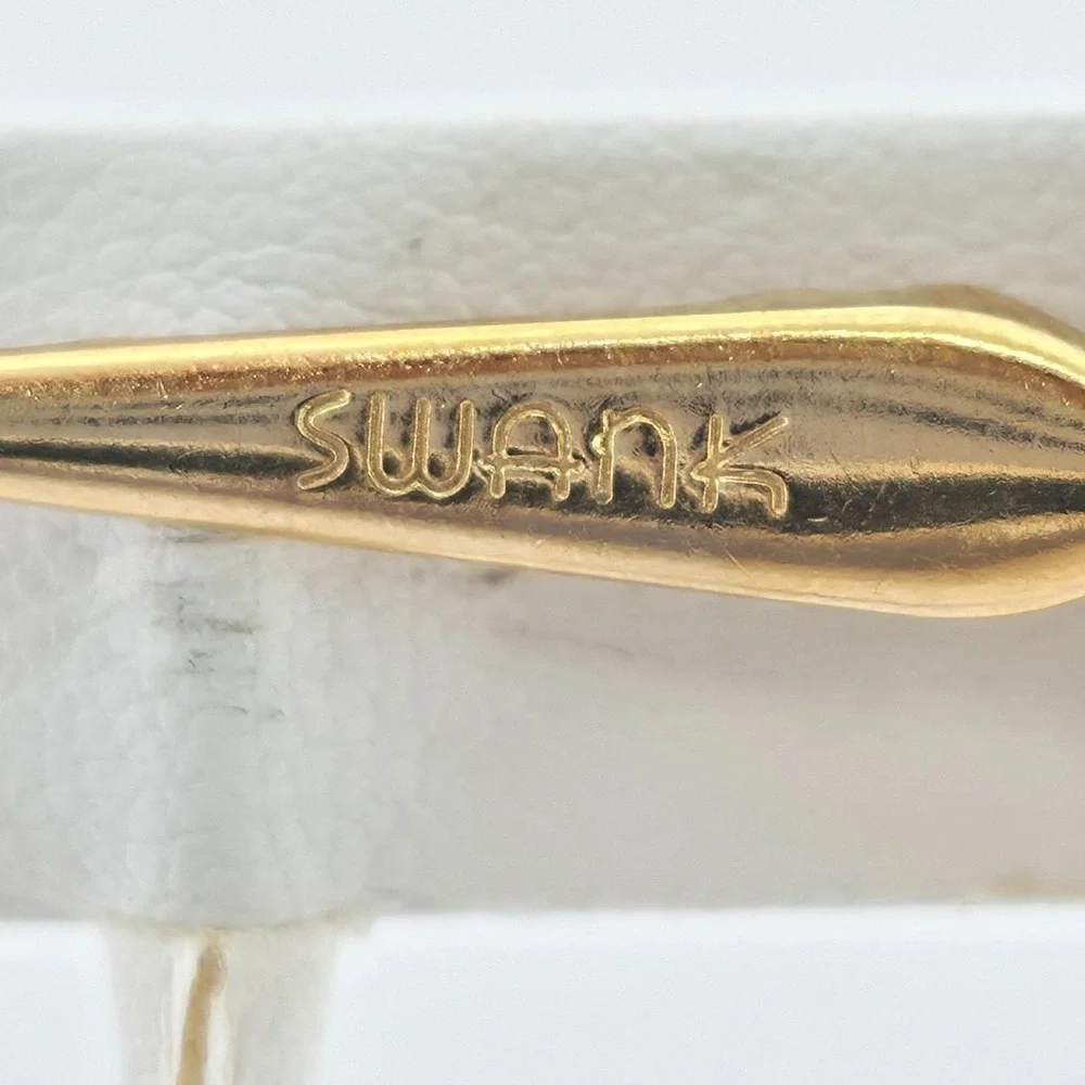 Vtg SWANK Tie Clip & Cufflink Set 'S' Monogram Initial Engraved Silver Gold Tone